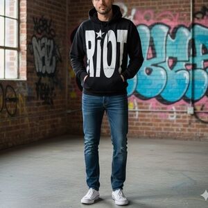 Uvsailles RIOT Hoodie, Sz M Black with White Logo